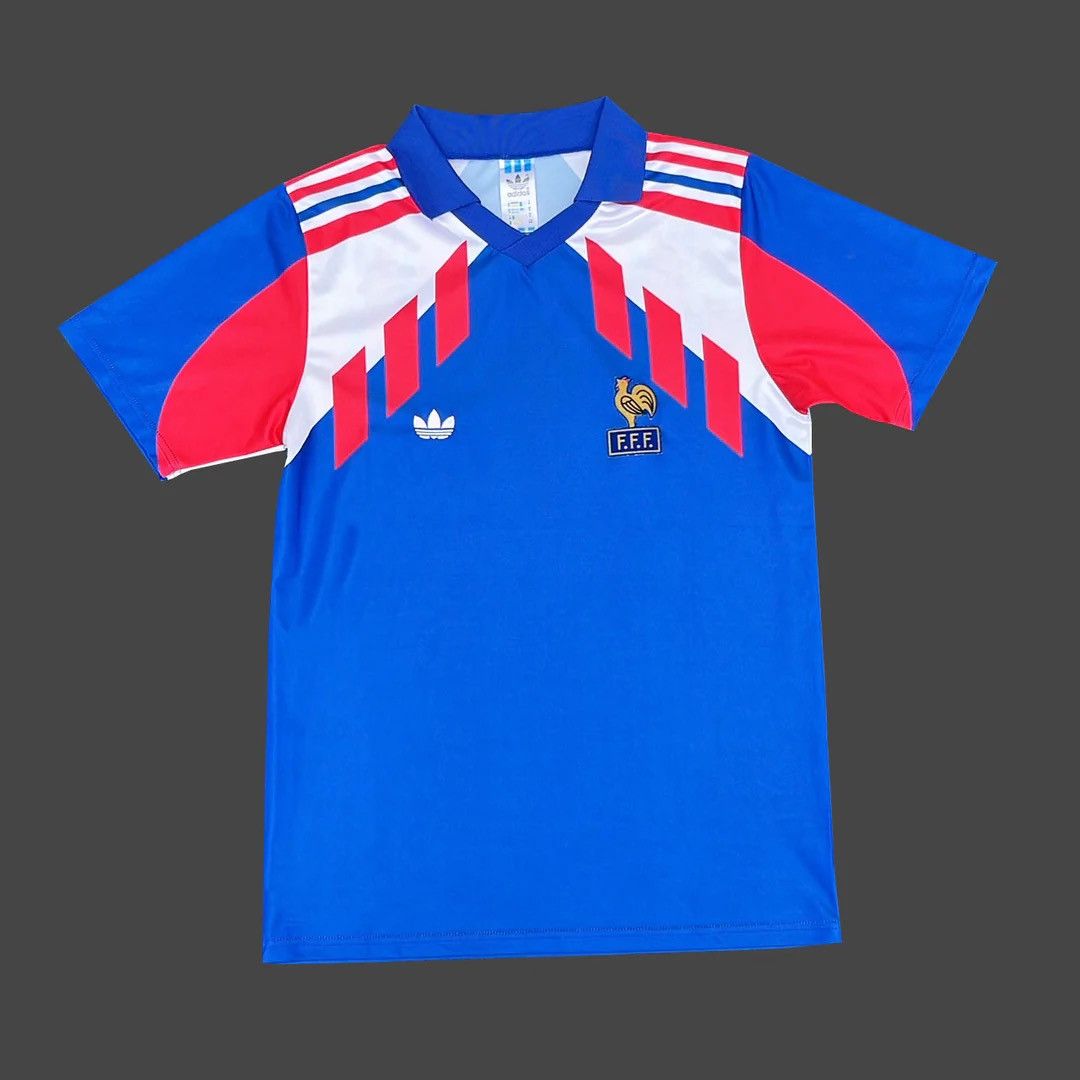 image of France Fff 1990/92 Vintage Adidas Home Jersey Shirt in Blue, Men's (Size Medium)