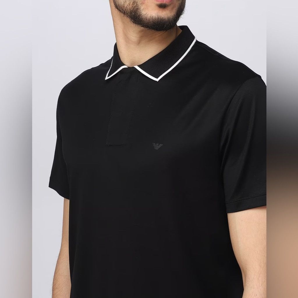 Emporio Armani Emporio Armani Black Lyocell Blend Zip Collar Polo Size XL Size US XL / EU 56 / 4 - 2 Thumbnail