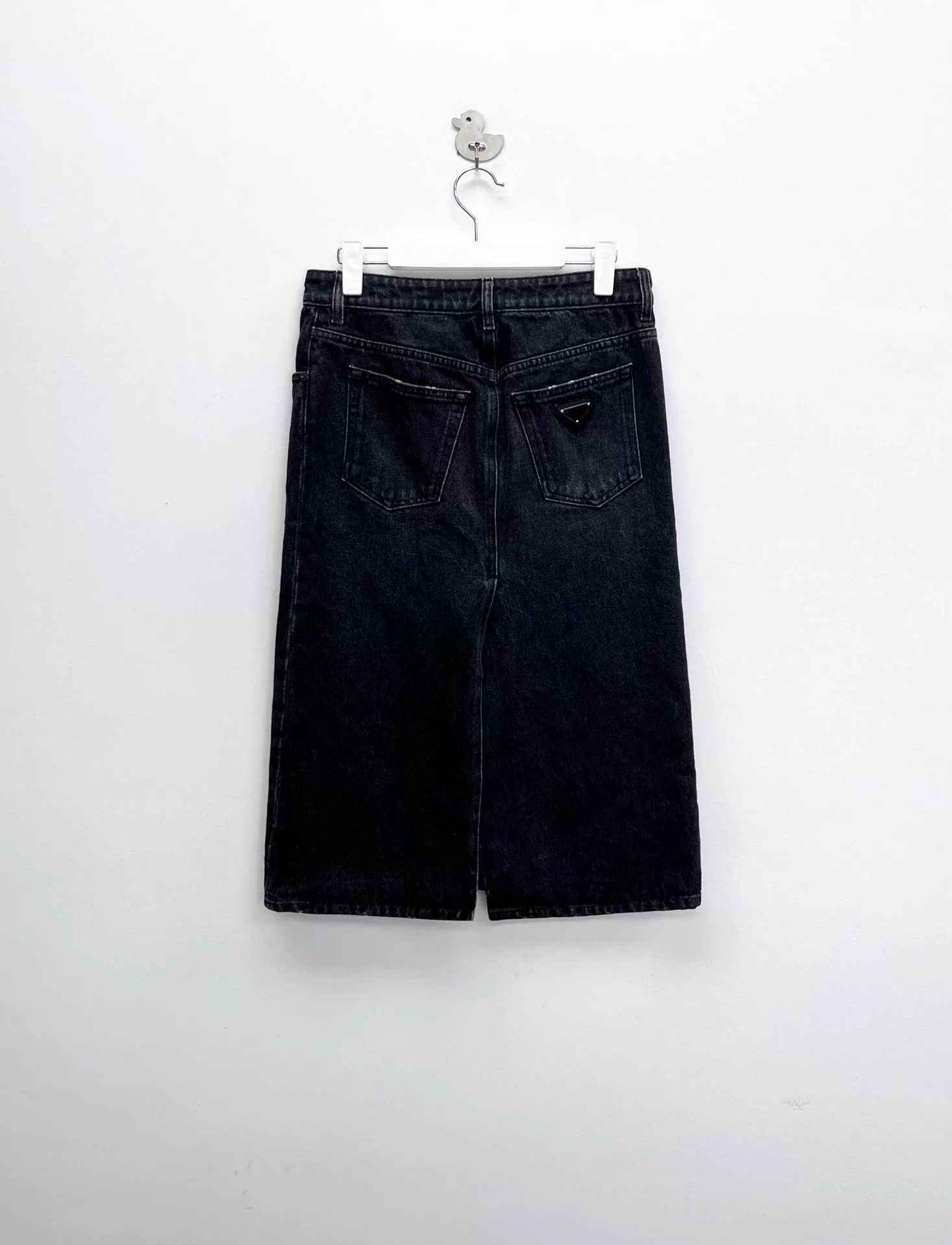 Prada Prada Washed Black Triangle Logo Split Denim Skirt Size US S / EU 44-46 / 1 - 1 Thumbnail
