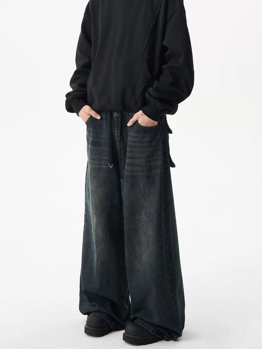 Japanese Brand × Vintage American washed loose wide leg casual jeans for men Size US 29 - 1 Thumbnail