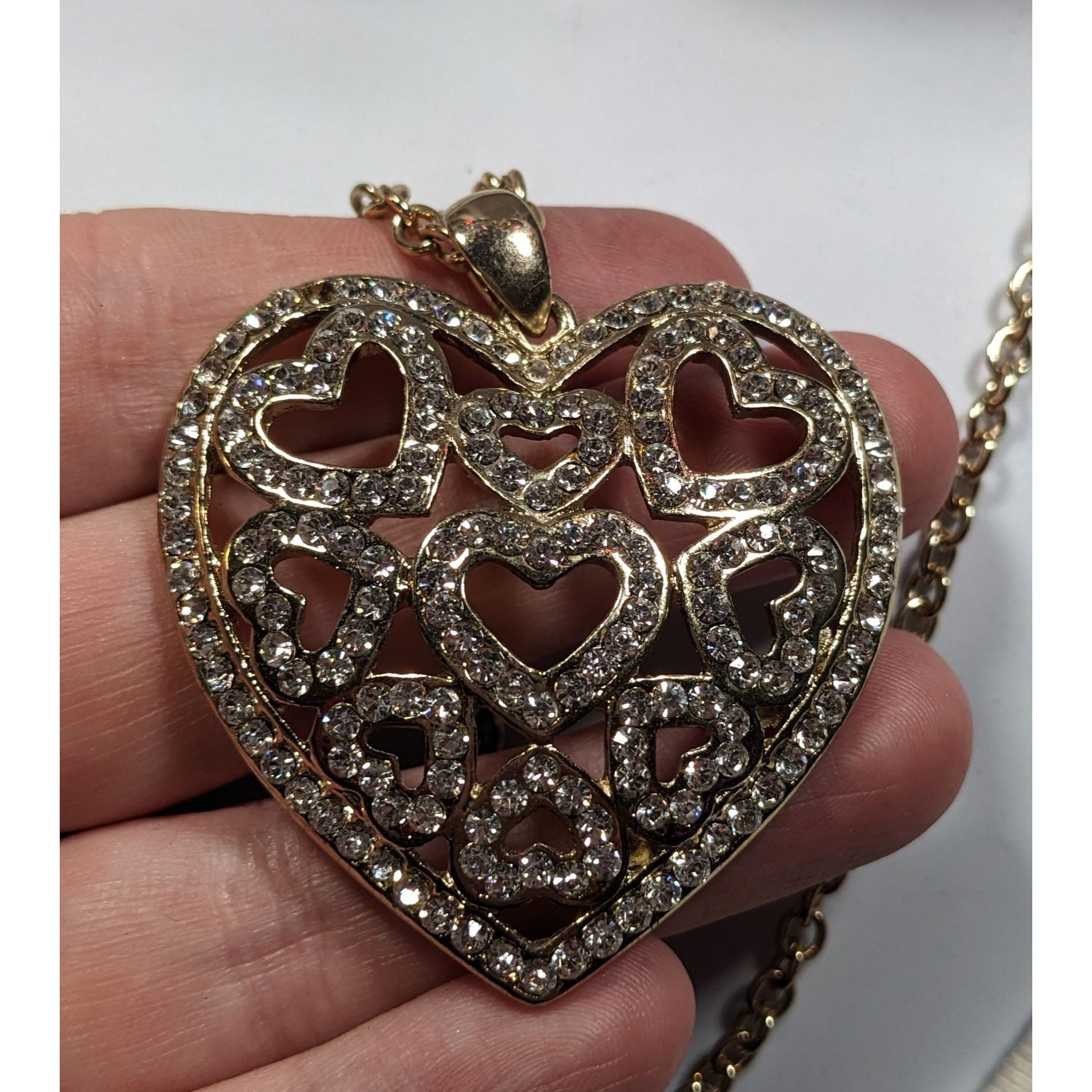 Other Coquette Glam Rhinestone Filigree Heart In Heart Pendant Nec Size ONE SIZE - 2 Thumbnail
