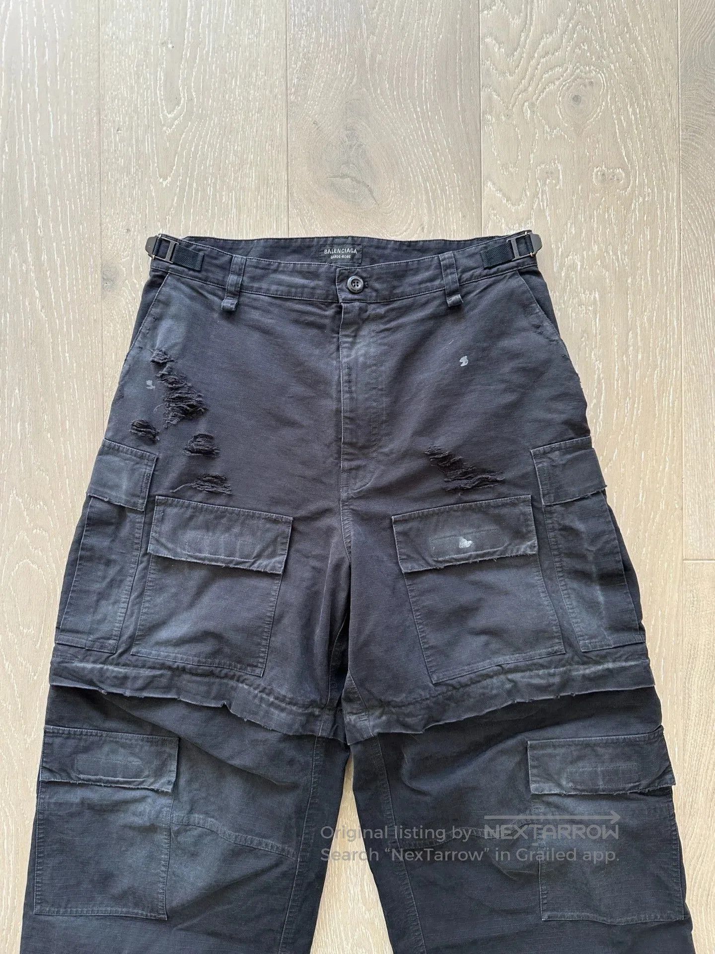Balenciaga Black Distressed Cargo Pants Size 32. Size US 32 / EU 48 - 2 Thumbnail