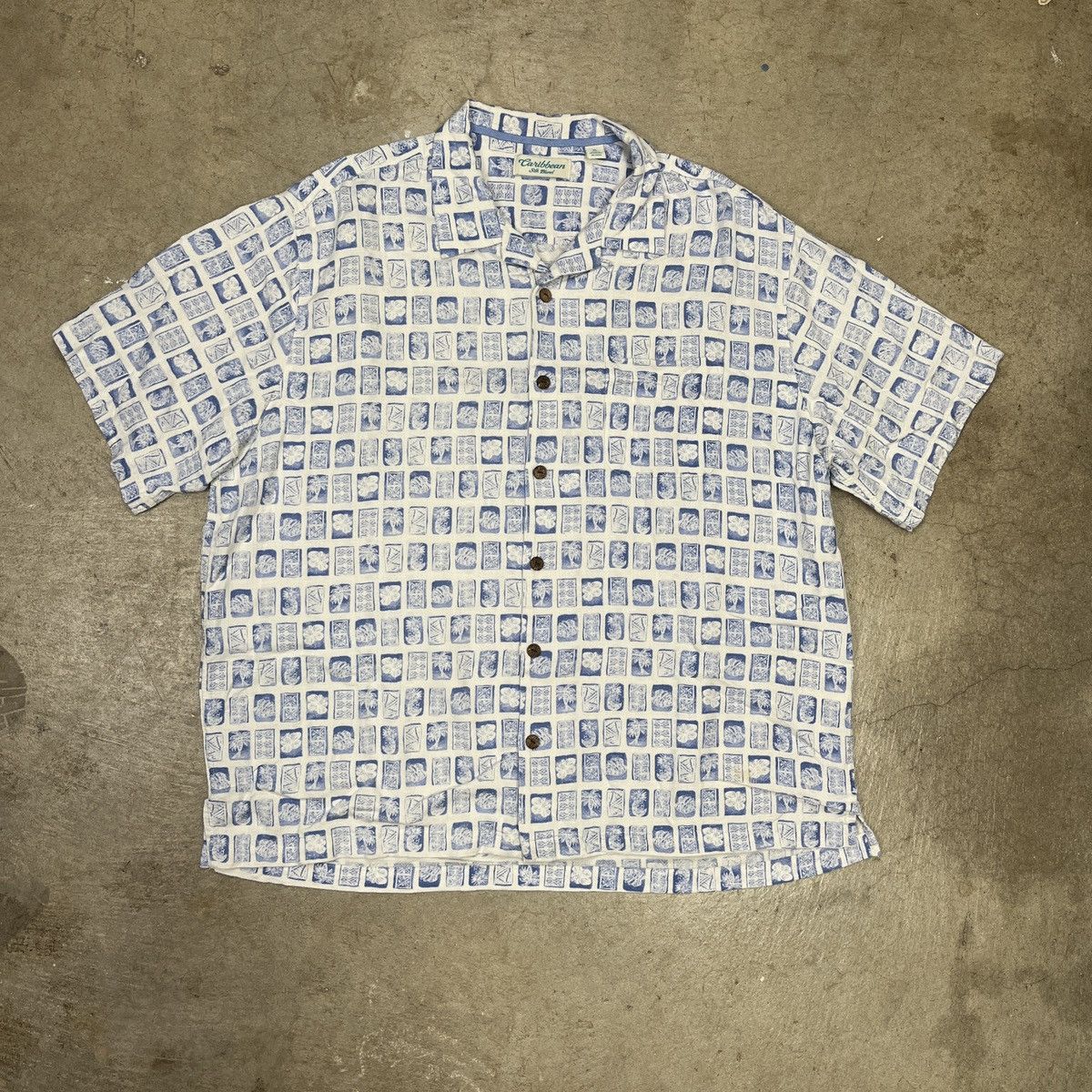 Caribbean × Vintage Vintage Silk Camp Collar Short Sleeve Button Shirt Caribbean Size US XL / EU 56 / 4 - 1 Thumbnail
