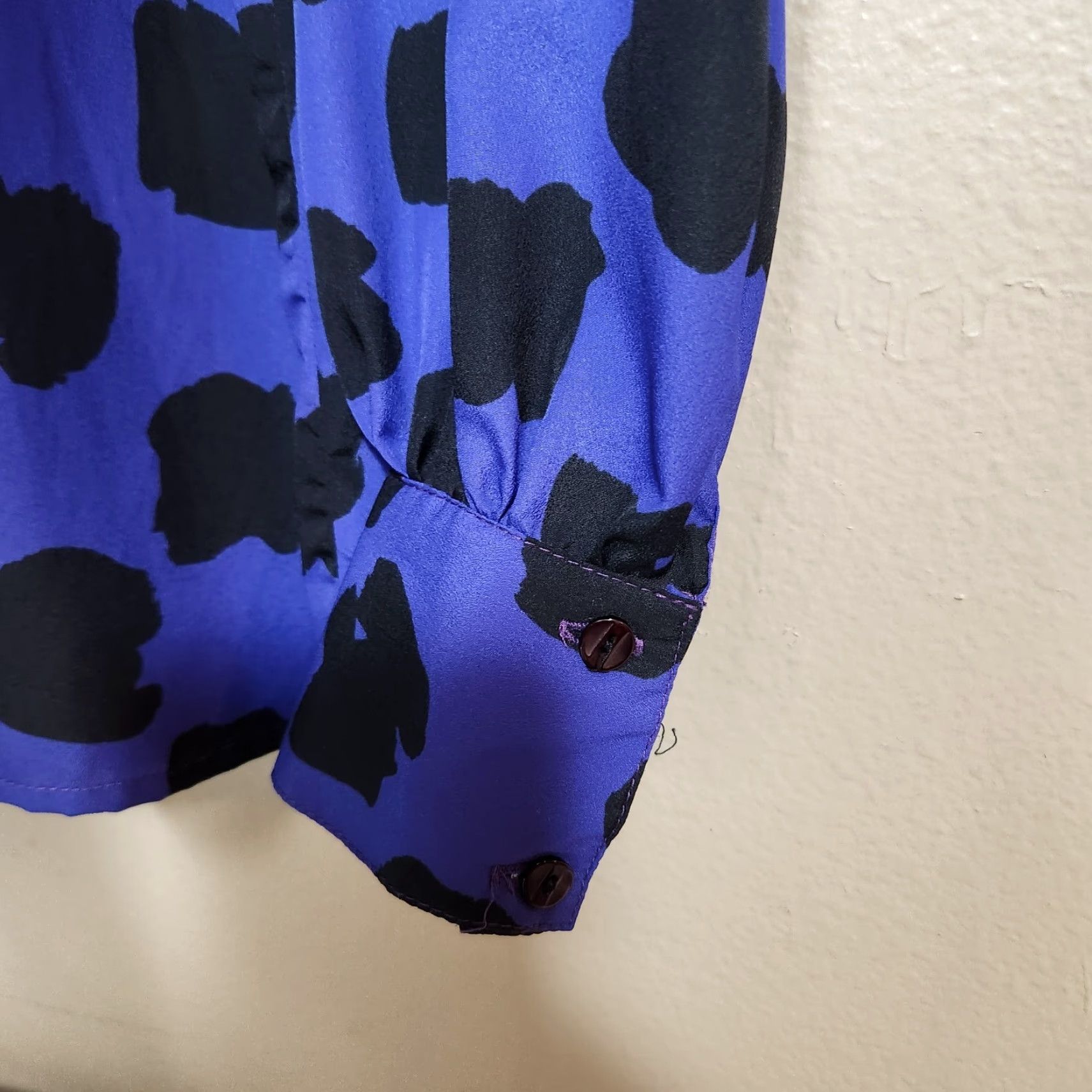 Vintage VINTAGE Galeries Lafayette Collection Blouse Womens Purple/Black Abstract Buttonfront Puff Sleeve M EU 40 1980s Glam Rock Size M / US 6-8 / IT 42-44 - 5 Thumbnail