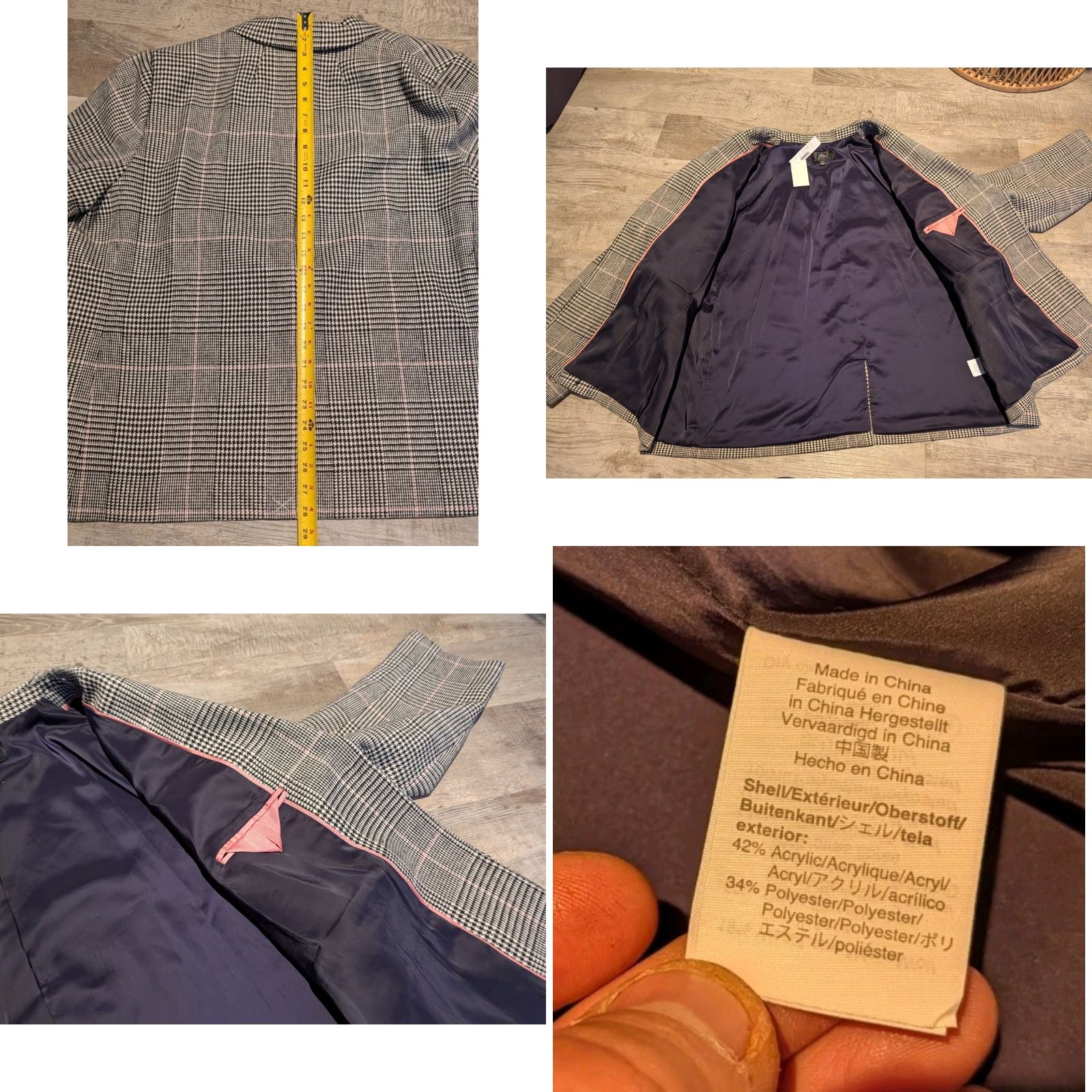 J.Crew NWT J. Crew Women's Plaid Italian Wool Boyfriend Blazer Black Pink J5658 Size 24 Size 4XL / US 24-26 - 9 Thumbnail