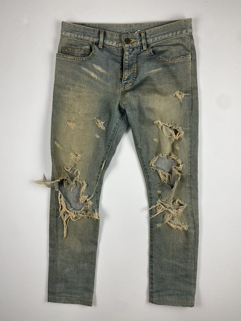 image of Saint Laurent Paris Saint Laurent D02 Crash Denim in Blue Mudwash, Men's (Size 28)