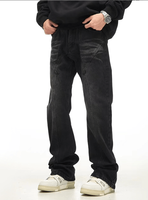 Japanese Brand × Jean Retro street patchwork pockets straight loose flared jeans Size US 32 / EU 48 - 2 Thumbnail