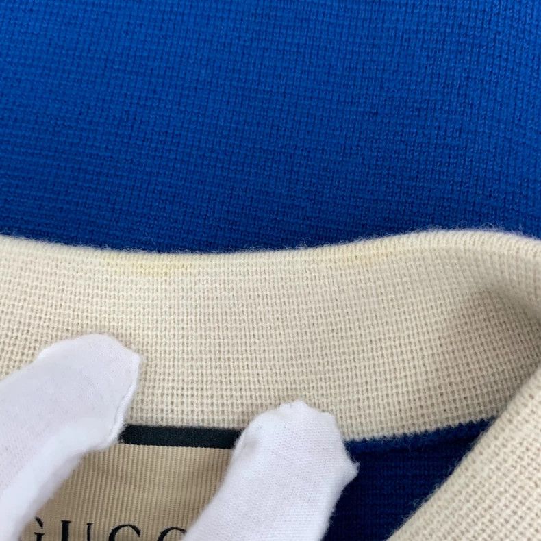 Gucci Dark blue logo embroidered wool round neck short-sle