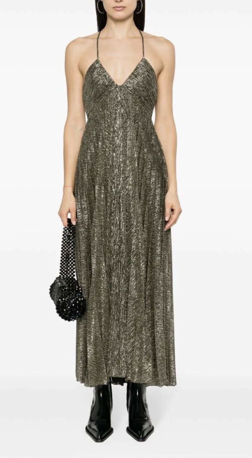 Lamé Halterneck Pleated Dress