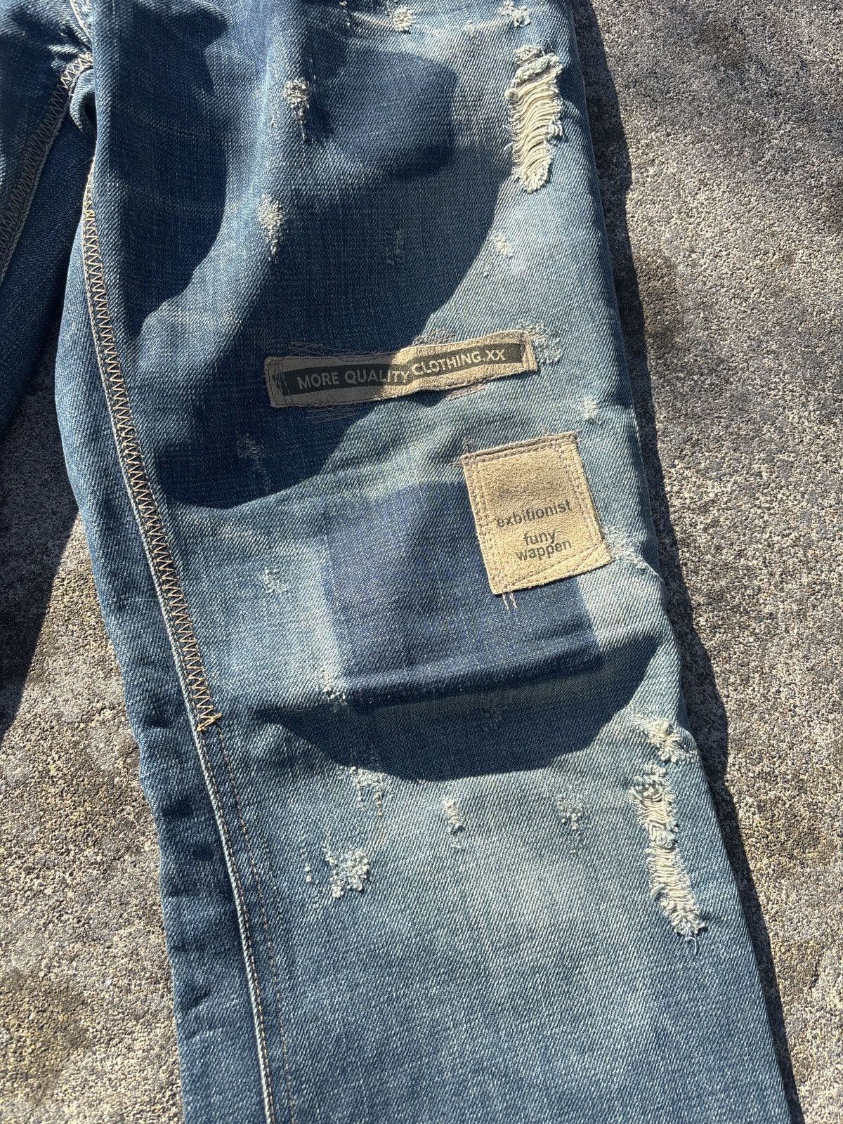 Japanese Brand Distressed Patchwork Exhibitionist Denim 32x32 Size US 32 / EU 48 - 6 Thumbnail