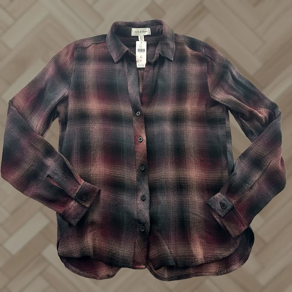 Anthropologie Cloth & Stone Anthropologie Button-Up Top Womens XS Black Motif Shirt Size XS / US 0-2 / IT 36-38 - 1 Thumbnail
