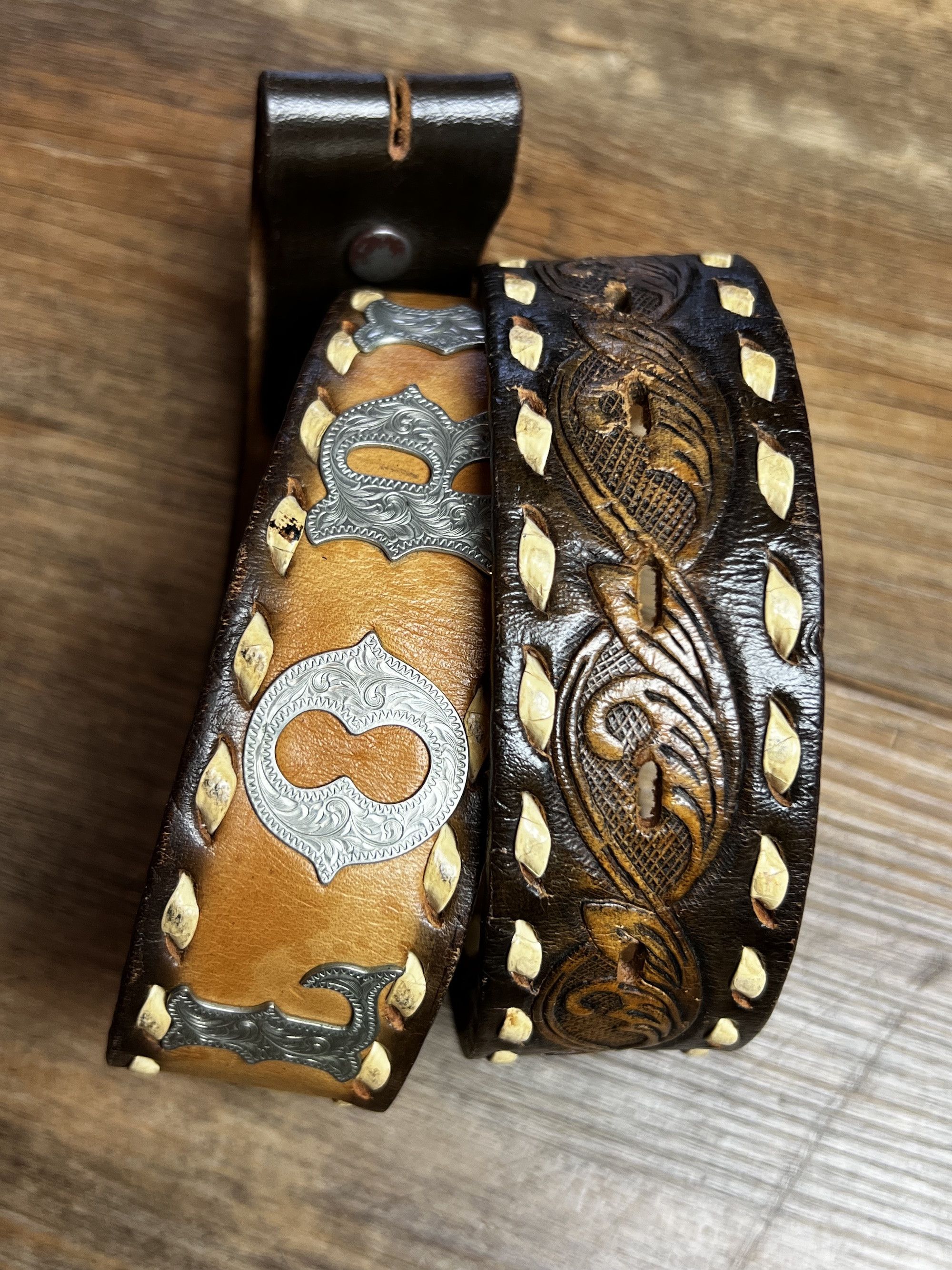Vintage Vintage Leather Custom Made "LORI" Hand Tooled Western Belt Size ONE SIZE - 5 Thumbnail