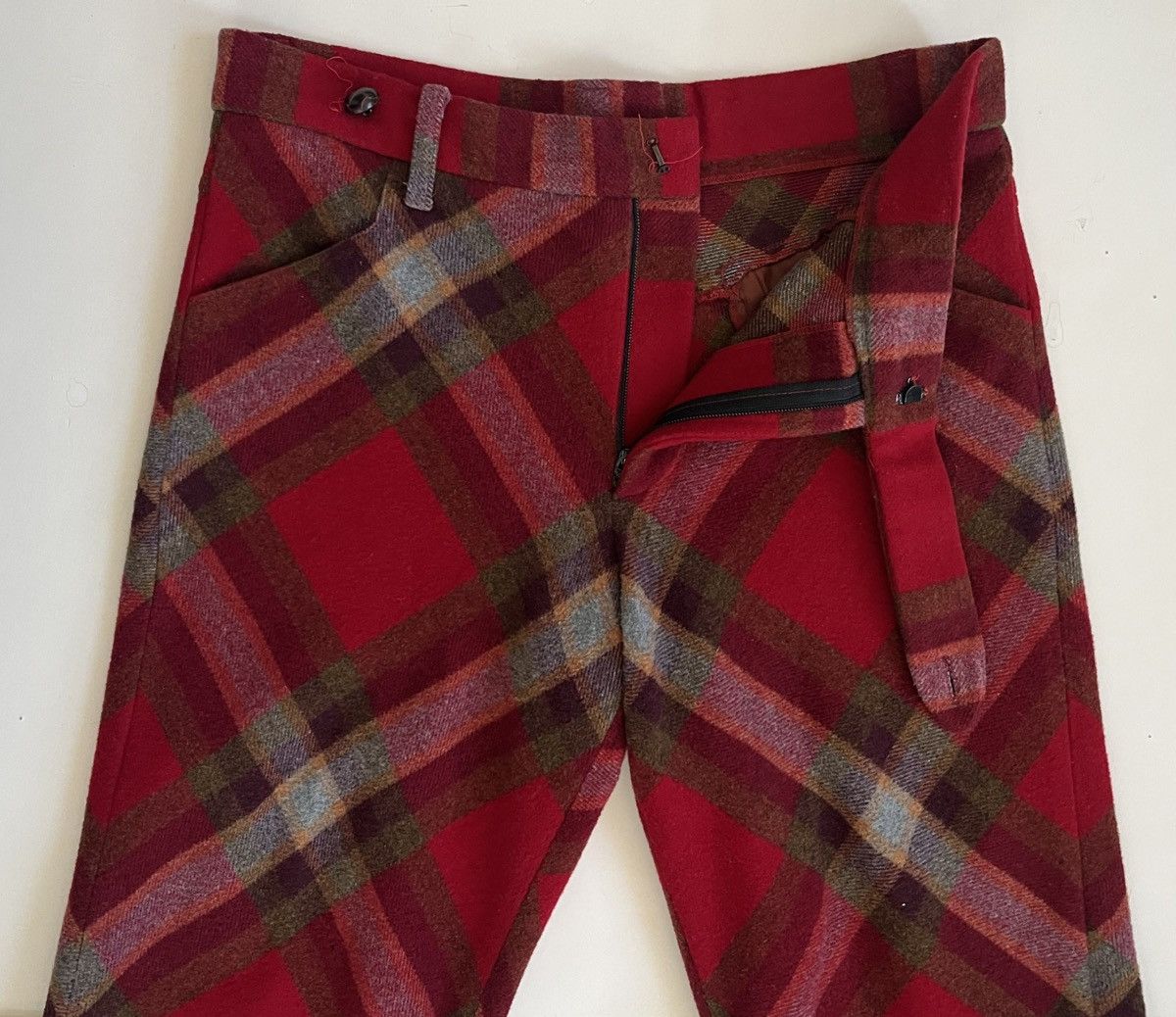 Other John Scher Pants, US Men Small , Bias Cut Wool, Red Plaid Size US 28 / EU 44 - 5 Thumbnail