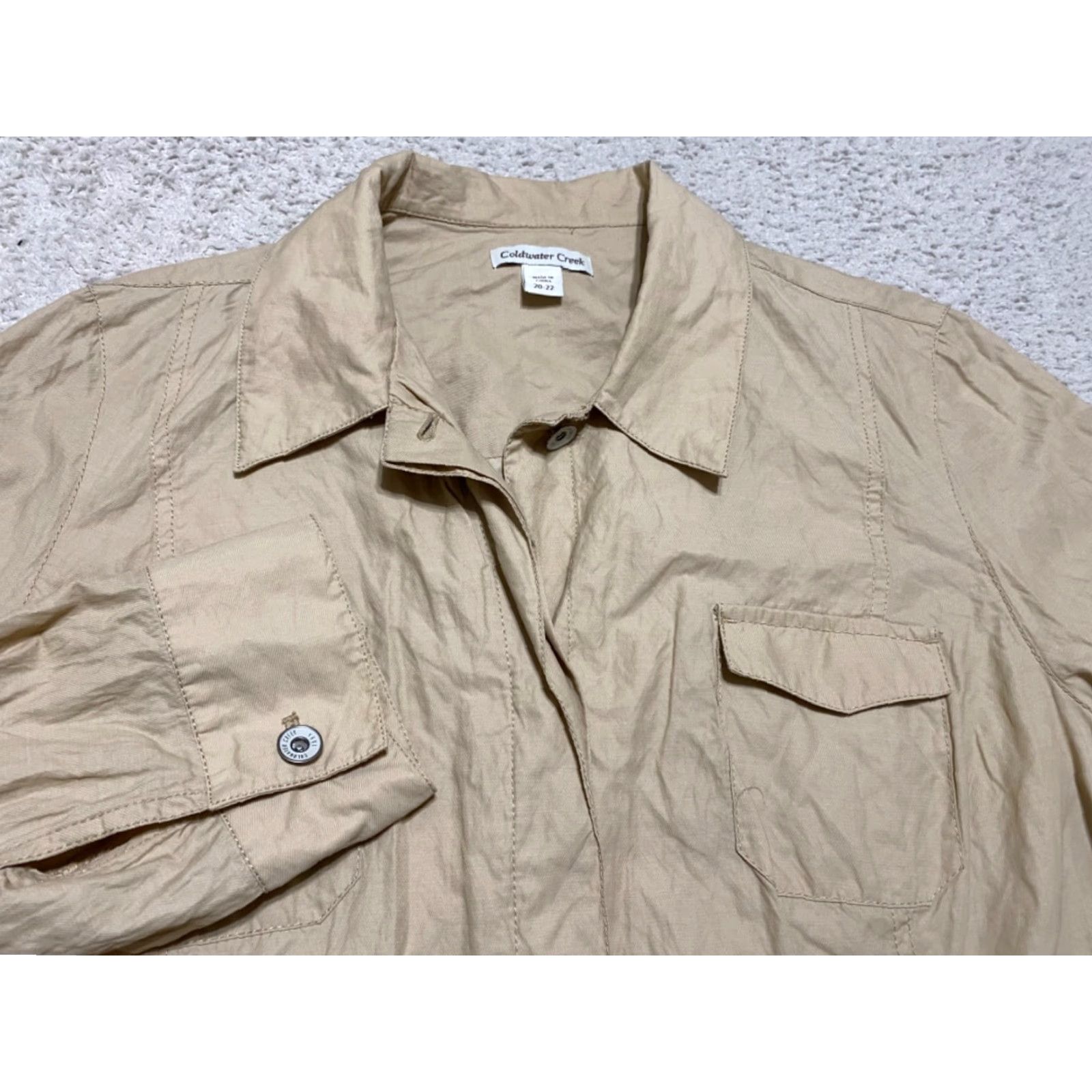 Coldwater Creek Coldwater Creek Blazer Womens 20 Beige Button-Up Nylon Cotton Size 3XL / US 20-22 - 2 Thumbnail