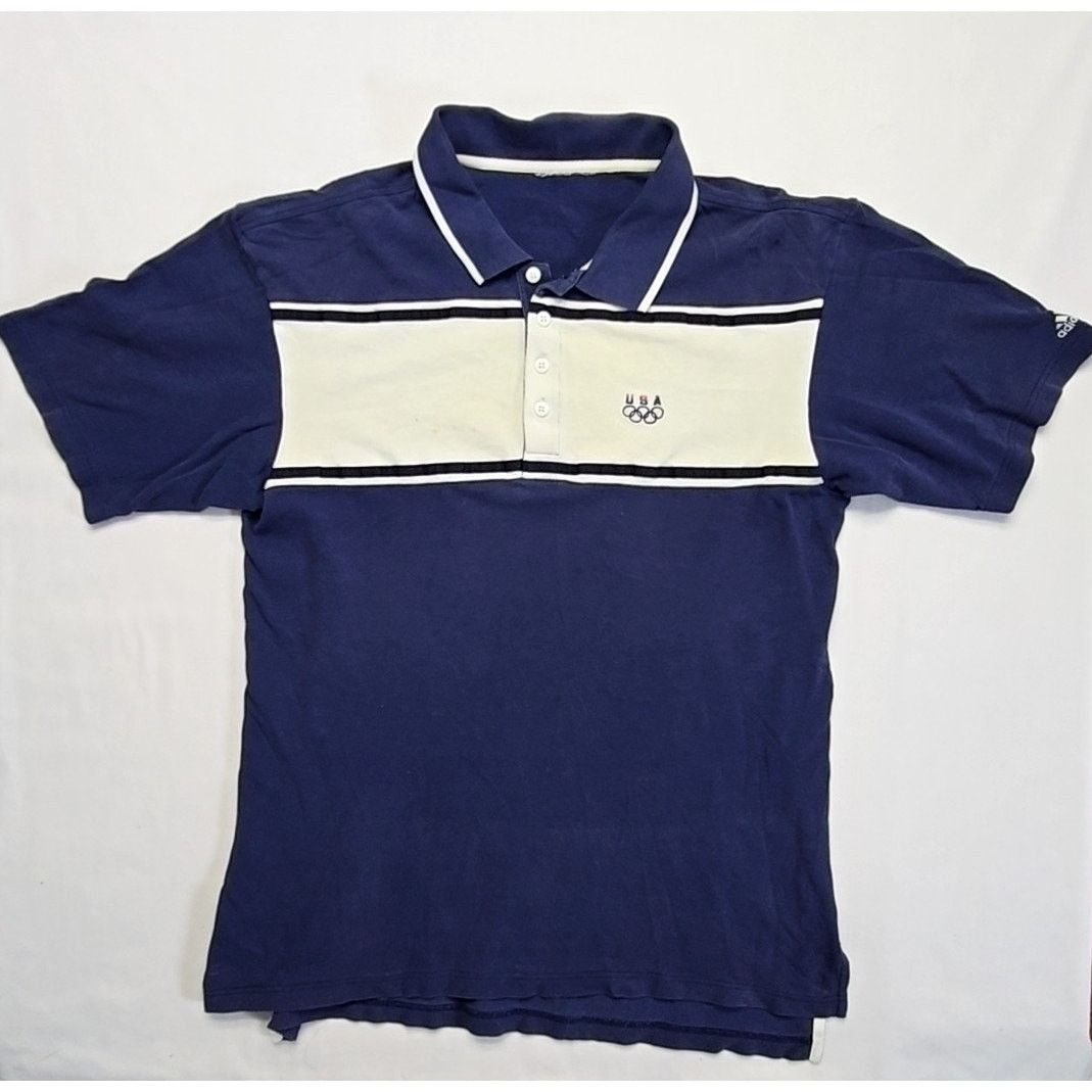 Adidas Vintage USA Olympic Polo Adidas Blue Embroidered Large Shirt Size US L / EU 52-54 / 3 - 1 Thumbnail