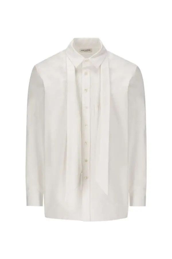 Saint Laurent Paris o1bcso1str1124 Lavalliere Neck Blouse in White Size US L / EU 52-54 / 3 - 1 Thumbnail