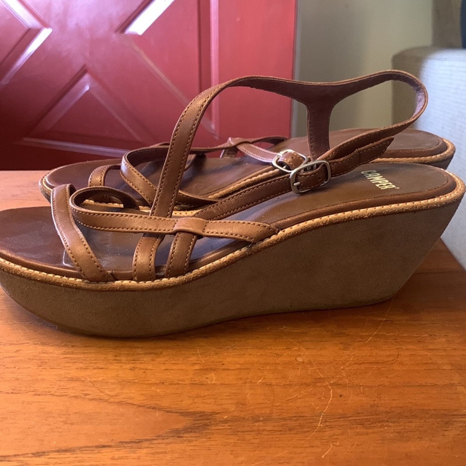 Camper Camper Spain brown strappy wedge platform sandals Size US 8 / IT 38 - 4 Thumbnail