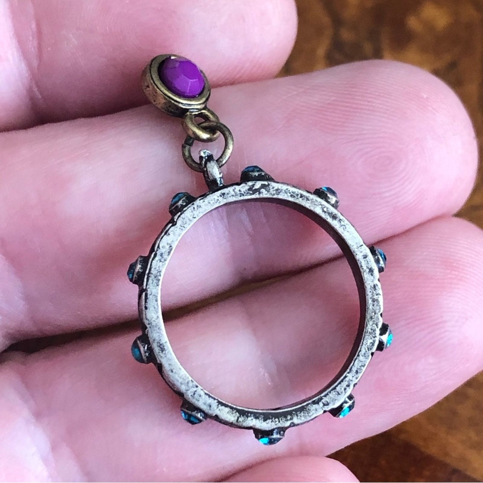 Jewelry Imperial Family antique silver aqua stone dangle ring Size ONE SIZE - 4 Thumbnail