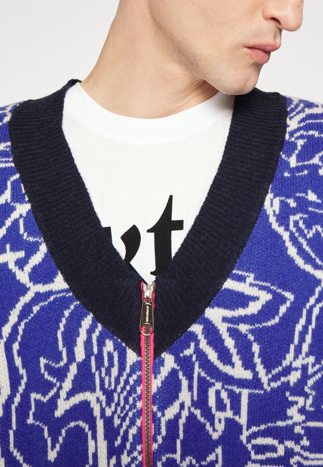 Viktor & Rolf !DS! SS23 Viktor & Rolf Jacquard Spencer Blue Knit Vest Size US M / EU 48-50 / 2 - 10 Thumbnail