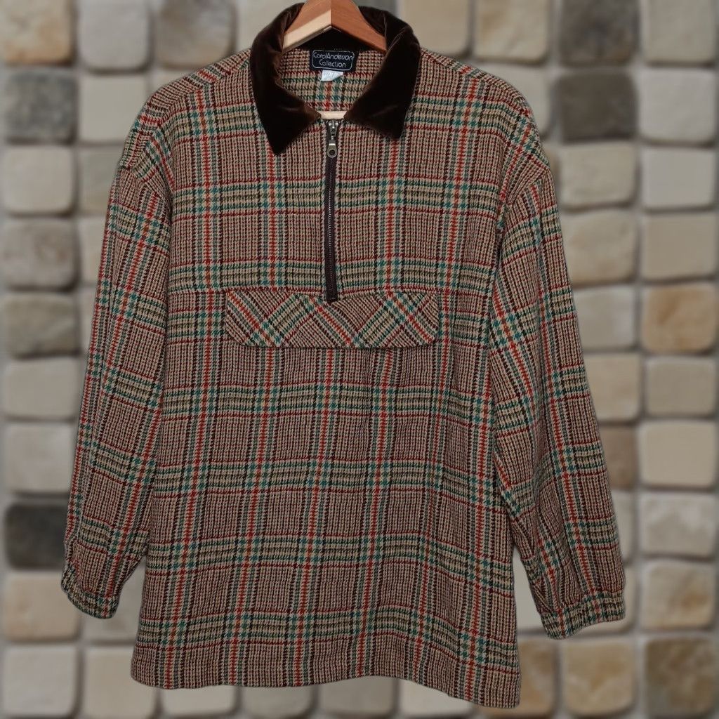 Vintage VINTAGE Carol Little Jacket M Wool Blend Pullover Brown Plaid 1/4 Zip Academia Womens Size M / US 6-8 / IT 42-44 - 1 Thumbnail