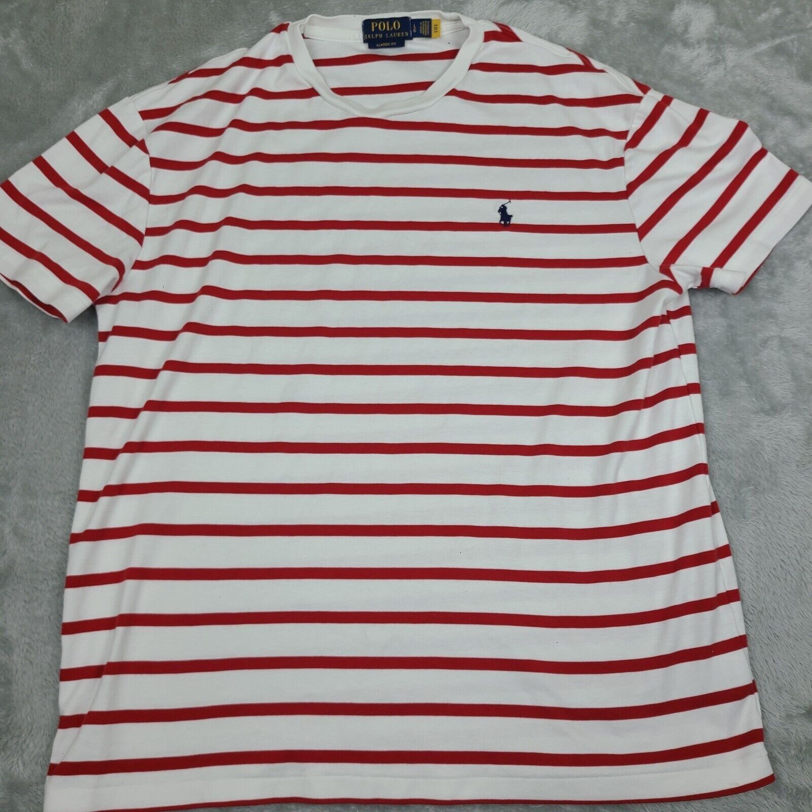 Polo Ralph Lauren Polo Ralph Lauren Men's White/Red Stipe Custom Fit Crew-Neck Size US L / EU 52-54 / 3 - 1 Thumbnail