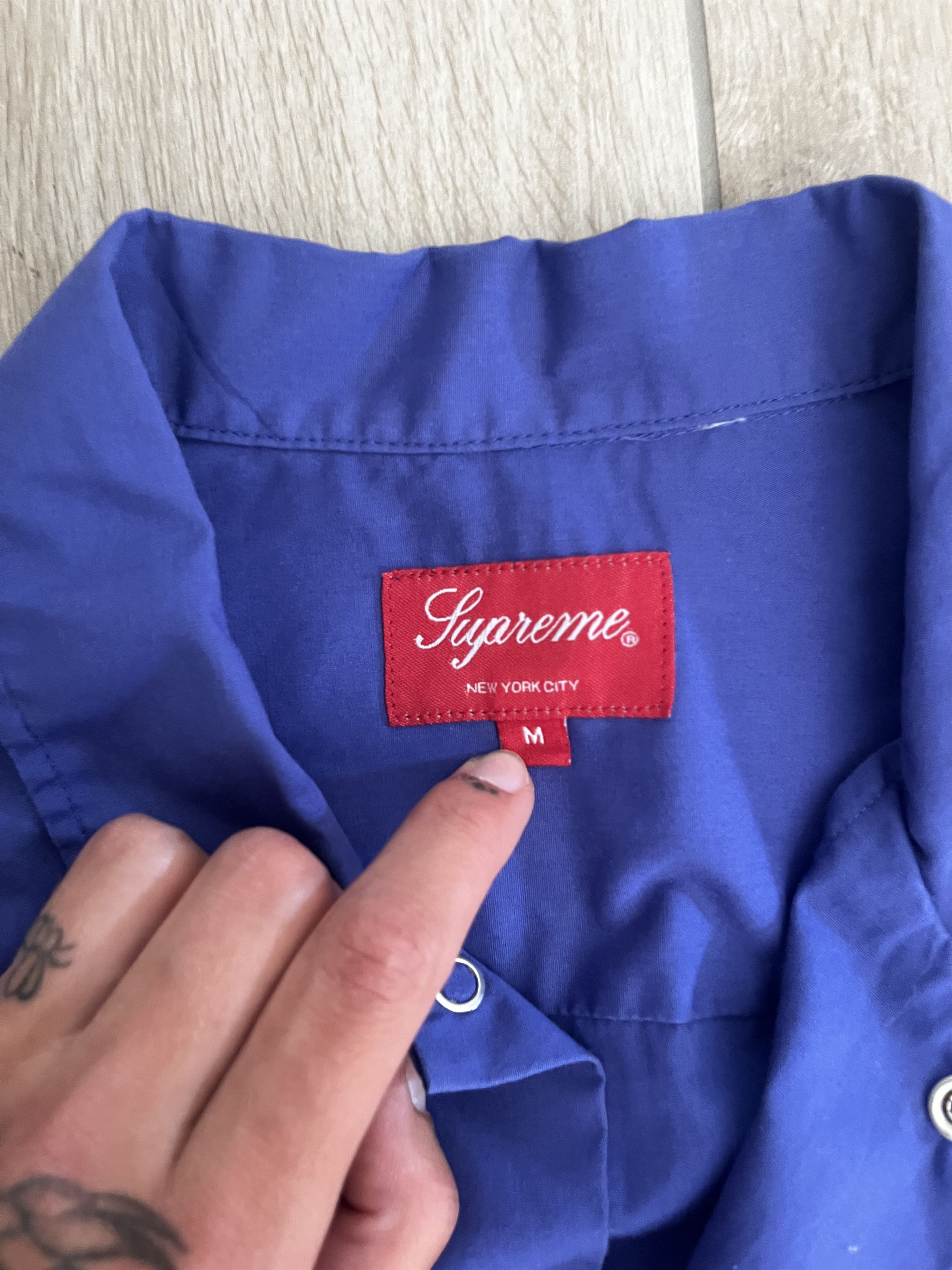 Supreme Supreme 21SS Logo Rib S/S Work Shirt Blue Size US M / EU 48-50 / 2 - 3 Thumbnail