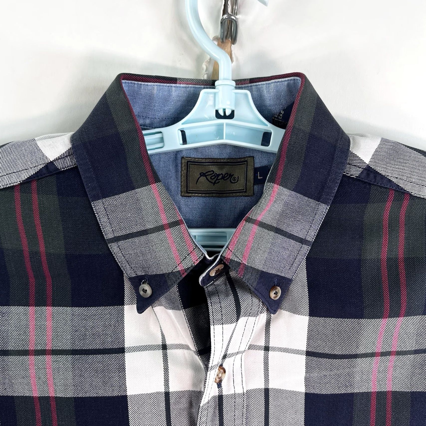 Roper Roper Western Plaid Button-Up Long Sleeve Shirt Mens Size L Blue Gray Regular Fit Size US L / EU 52-54 / 3 - 3 Thumbnail