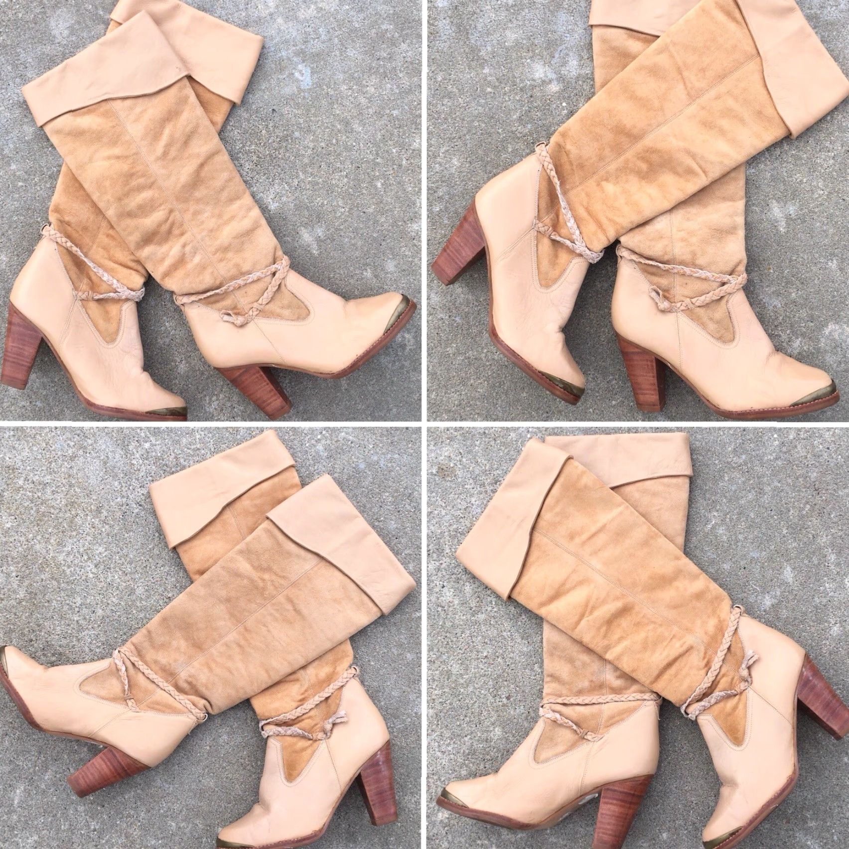 Vintage VINTAGE Cowboy Boots Leather Suede Western 5 1/2 B Beige 1970s 1980s Mens Womens Unbranded Shoes Medieval 70s 80s Western Look Size US 6 / IT 36 - 3 Thumbnail