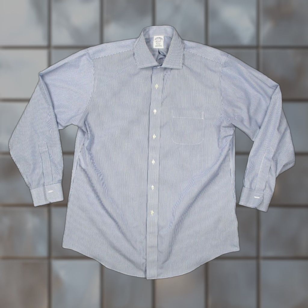 Brooks Brothers BROOKS BROTHERS Dress Shirt Men 16.5 34 Blue Striped Non-Iron Regent Size 34R - 1 Thumbnail