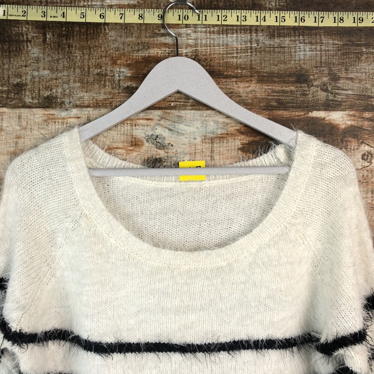 Homespun Knitwear × Japanese Brand × OVER THE STRiPES DLL Latina Stripe White fur shaggy mohair Knitwear #C057 Size M / US 6-8 / IT 42-44 - 4 Thumbnail