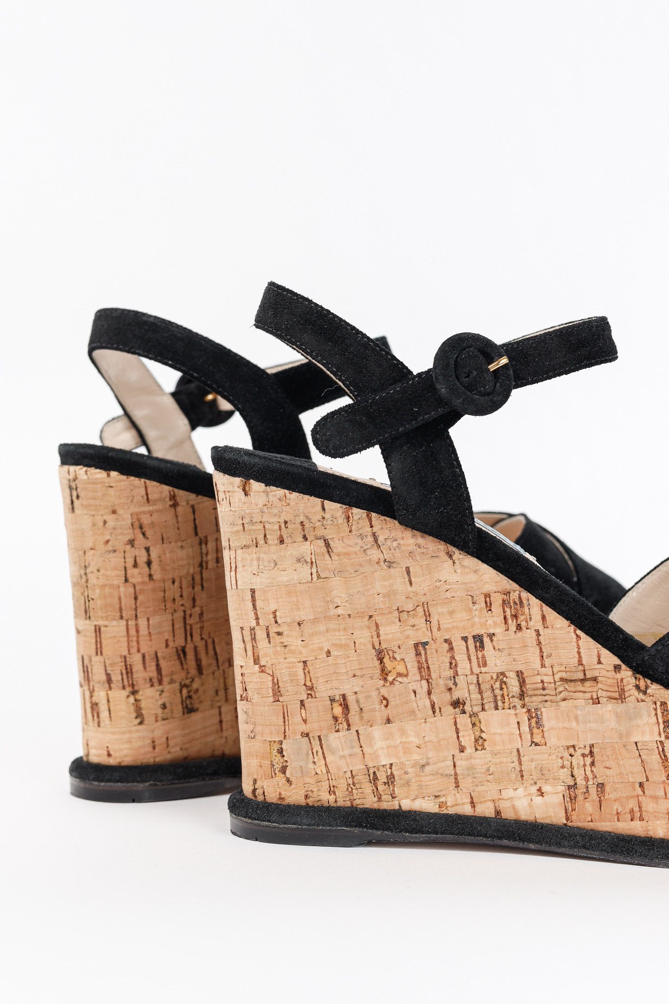 Prada Prada Nero Scamosciato Suede Cork Wedge Sandals Size US 6.5 / IT 36.5 - 9 Thumbnail