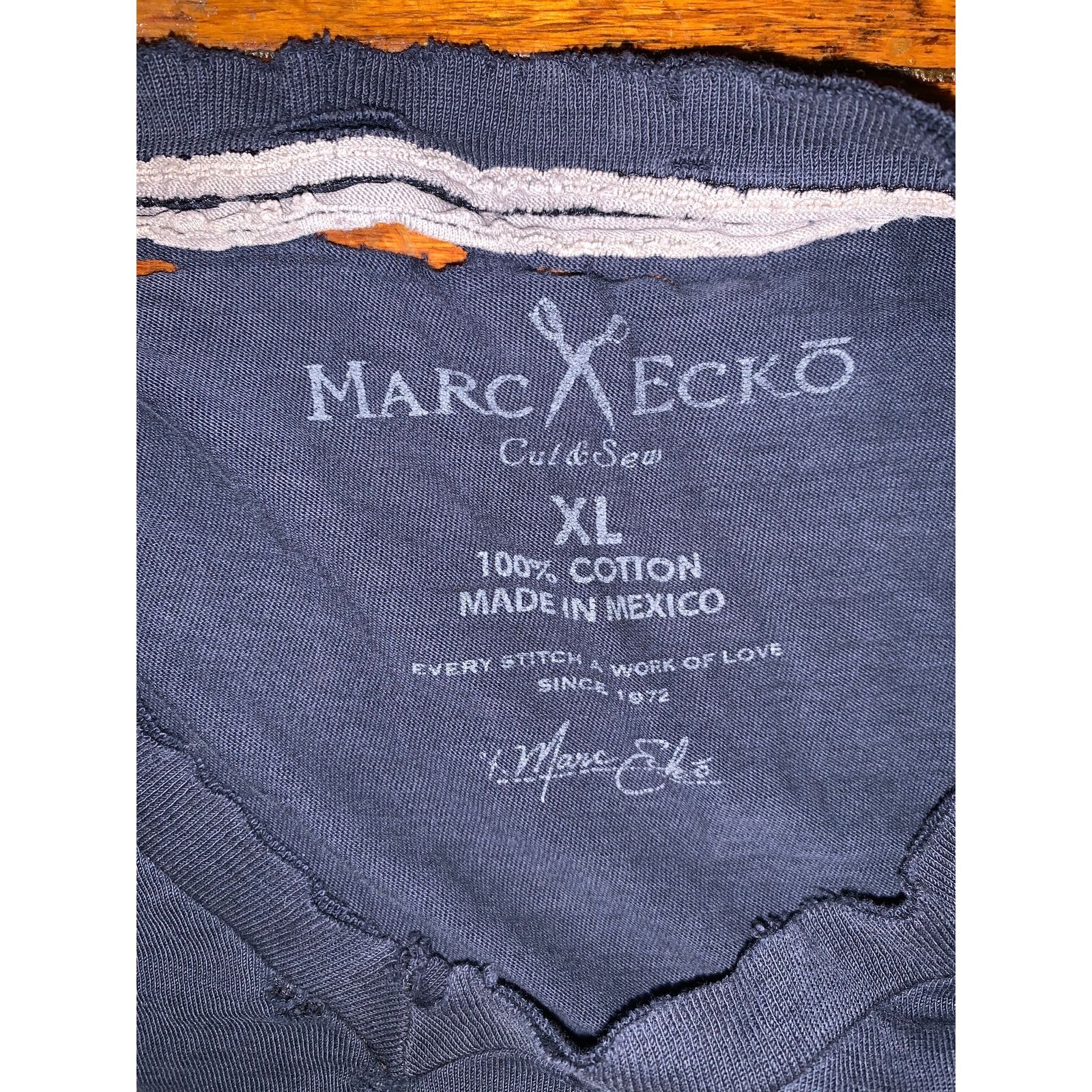 Marc Ecko × Vintage Marc Ecko Cut Sew T Shirt XL Navy Distressed Y2K V Neck Size US XL / EU 56 / 4 - 3 Thumbnail
