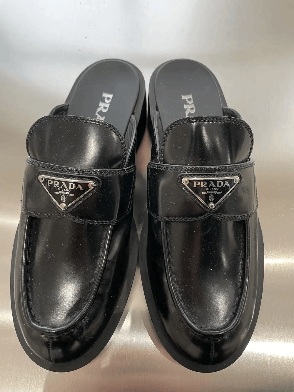 Prada Prada Triangle Logo Leather Flat Shoes Size US 7.5 / IT 37.5 - 4 Thumbnail
