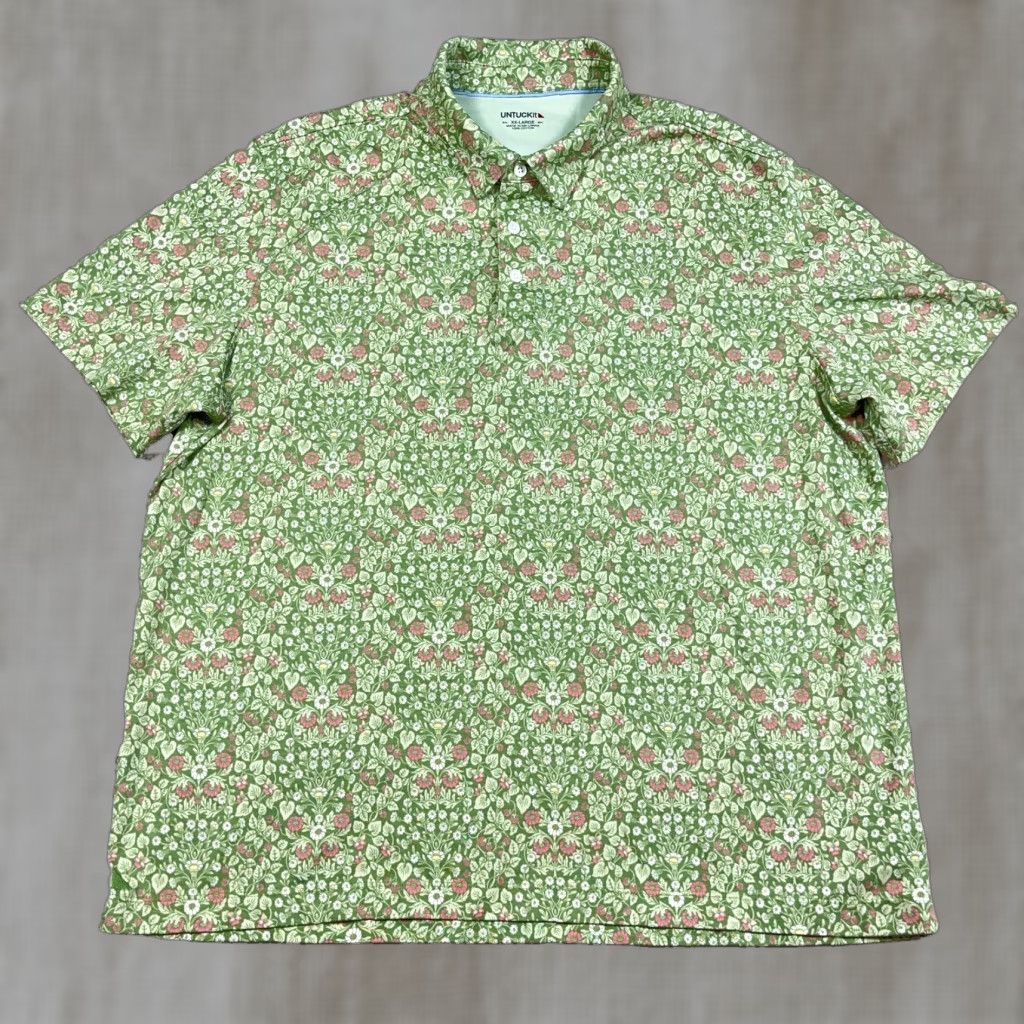 UNTUCKit UNTUCKit Polo Shirt Men 2XL Green Floral Pima Cotton Golf Beach Polo Clothing) Size US XXL / EU 58 / 5 - 1 Thumbnail