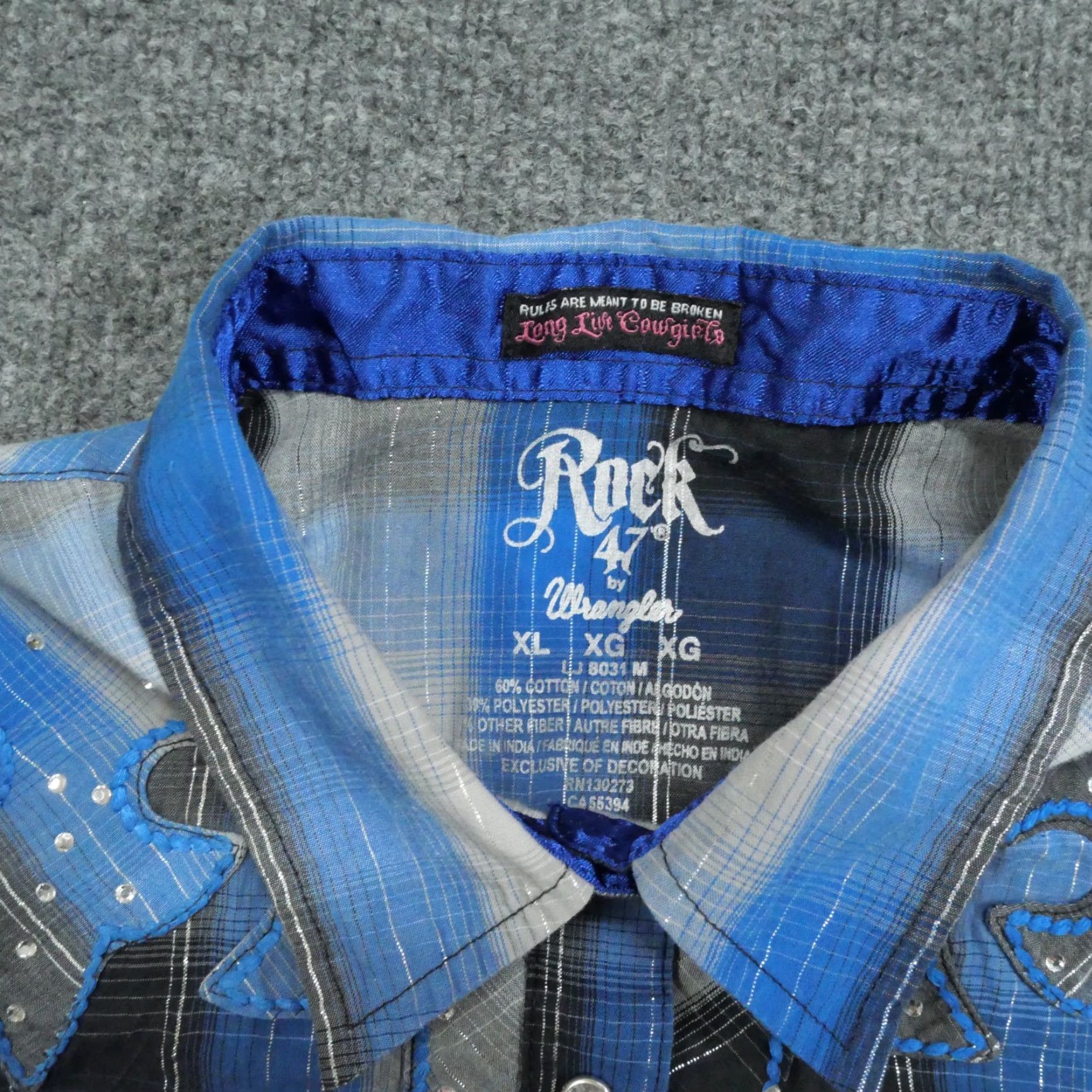 Wrangler VINTAGE Wrangler Pearl Snap Shirt Womens XL Blue Black Plaid Western Casual Long Sleeve Collared Snap Button-Up Size XL / US 12-14 / IT 48-50 - 6 Thumbnail