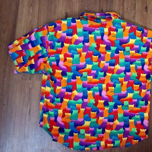 Other Vintage 80s Caribou New York Cat Kitten Rainbow Button Shirt Size L / US 10 / IT 46 - 4 Thumbnail