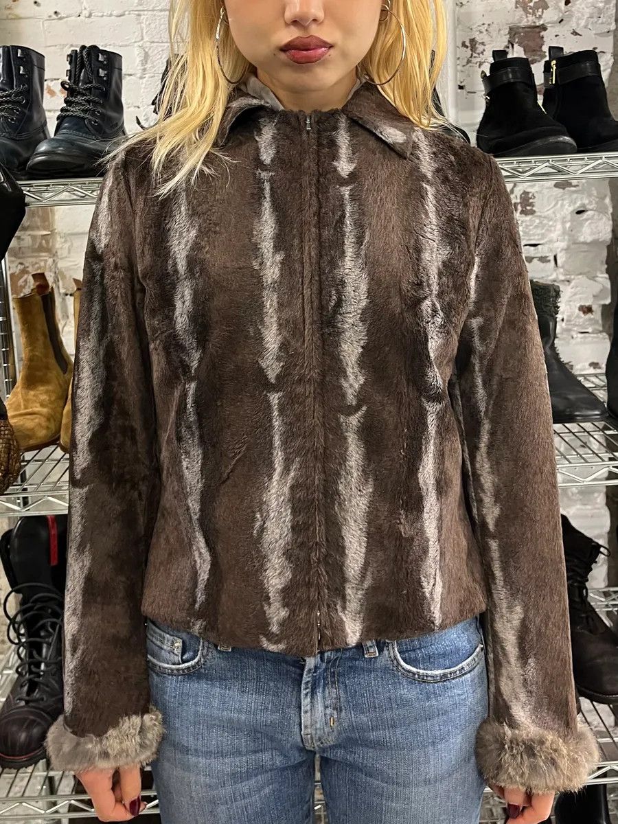 Gianfranco Ferre 2000s Gianfranco Ferré Brown & Grey Faux Fur Jacket Size S / US 4 / IT 40 - 2 Thumbnail