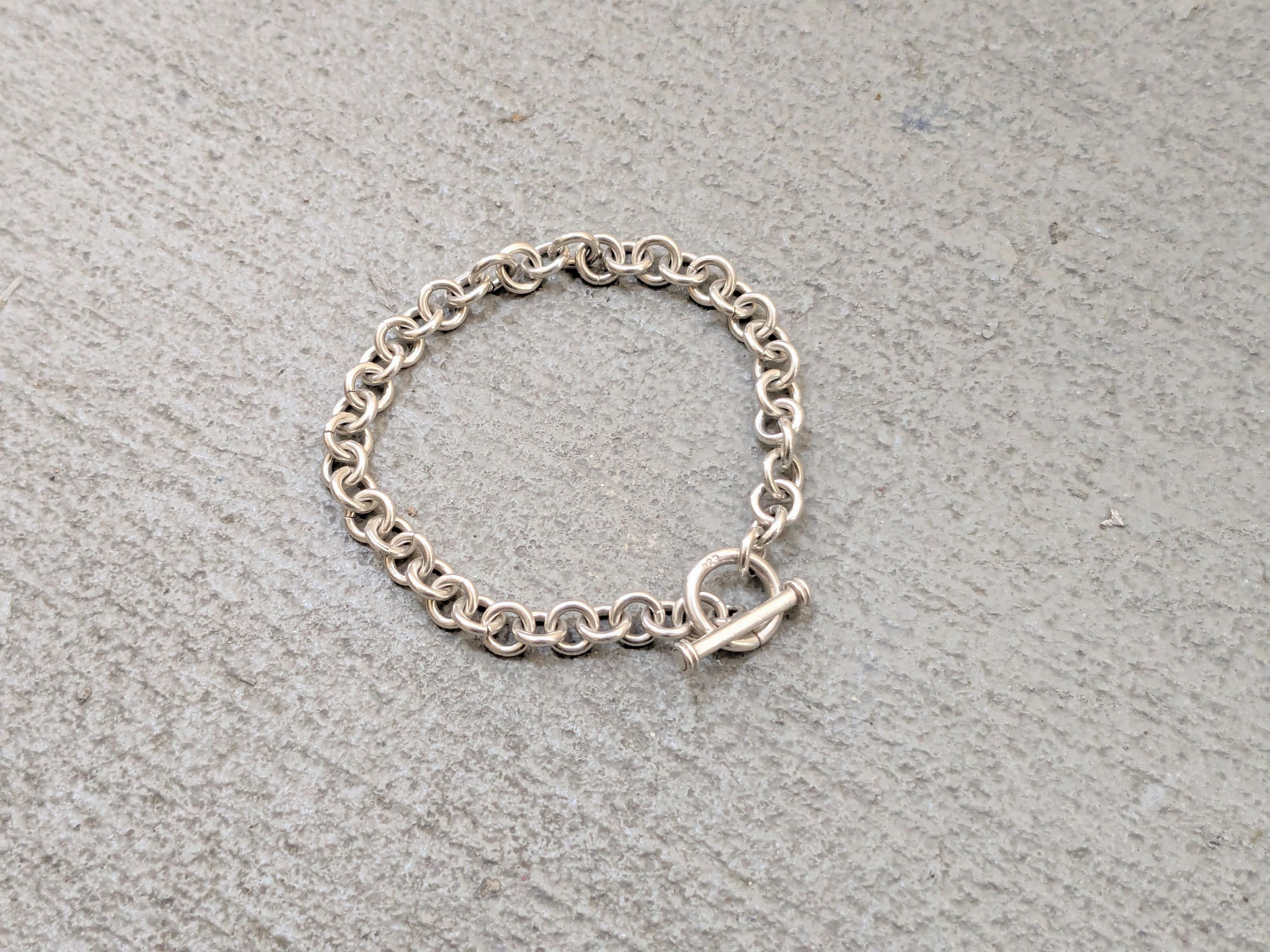 Jewelry Vintage Sterling Silver Bracelet Rolo Round 7" Chain Link Size ONE SIZE - 1 Thumbnail