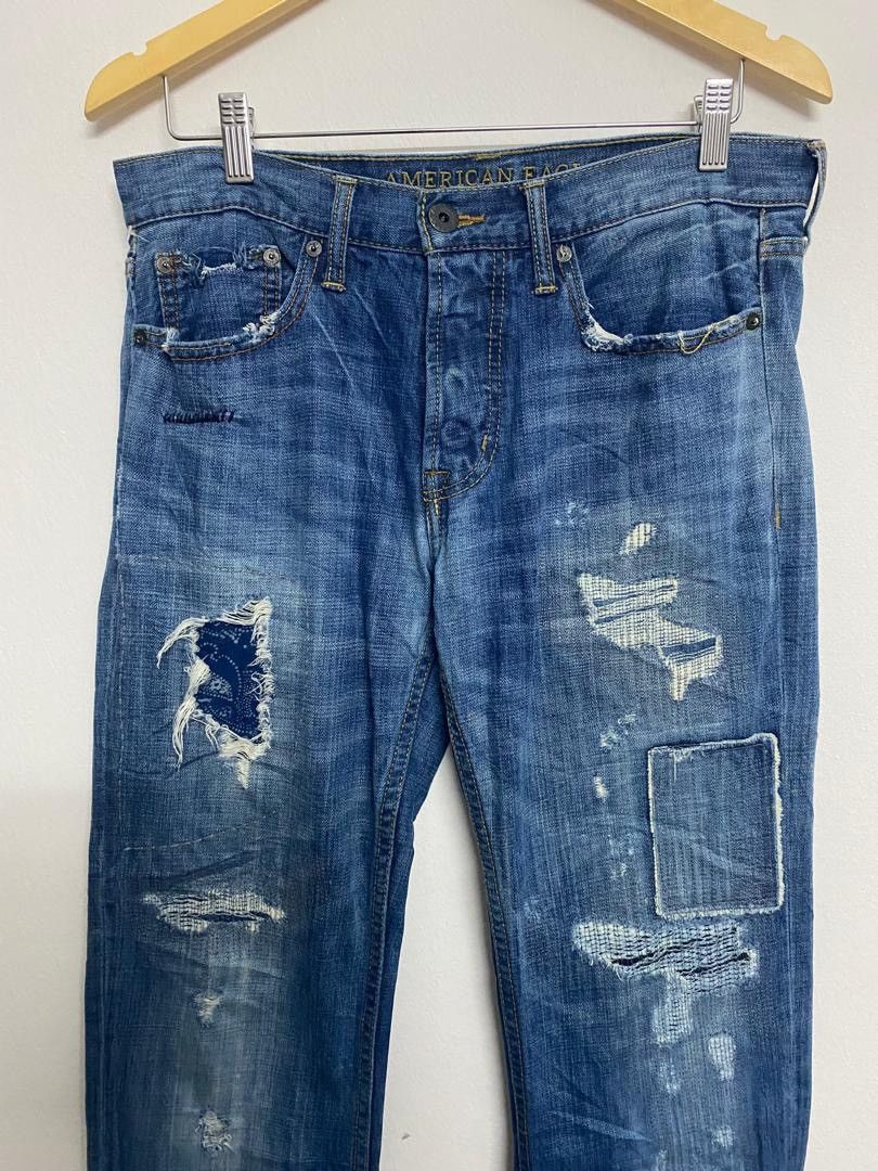 American Eagle Outfitters American Eagle Distressed Patchwork Denim Jeans Grunge Boro Size US 33 - 3 Thumbnail