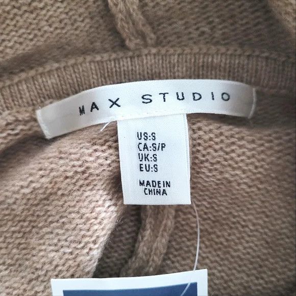 Max Mara Max Studio Tan/Gray Hooded Colorblock Wool Blend Poncho NWT Size S / US 4 / IT 40 - 6 Thumbnail