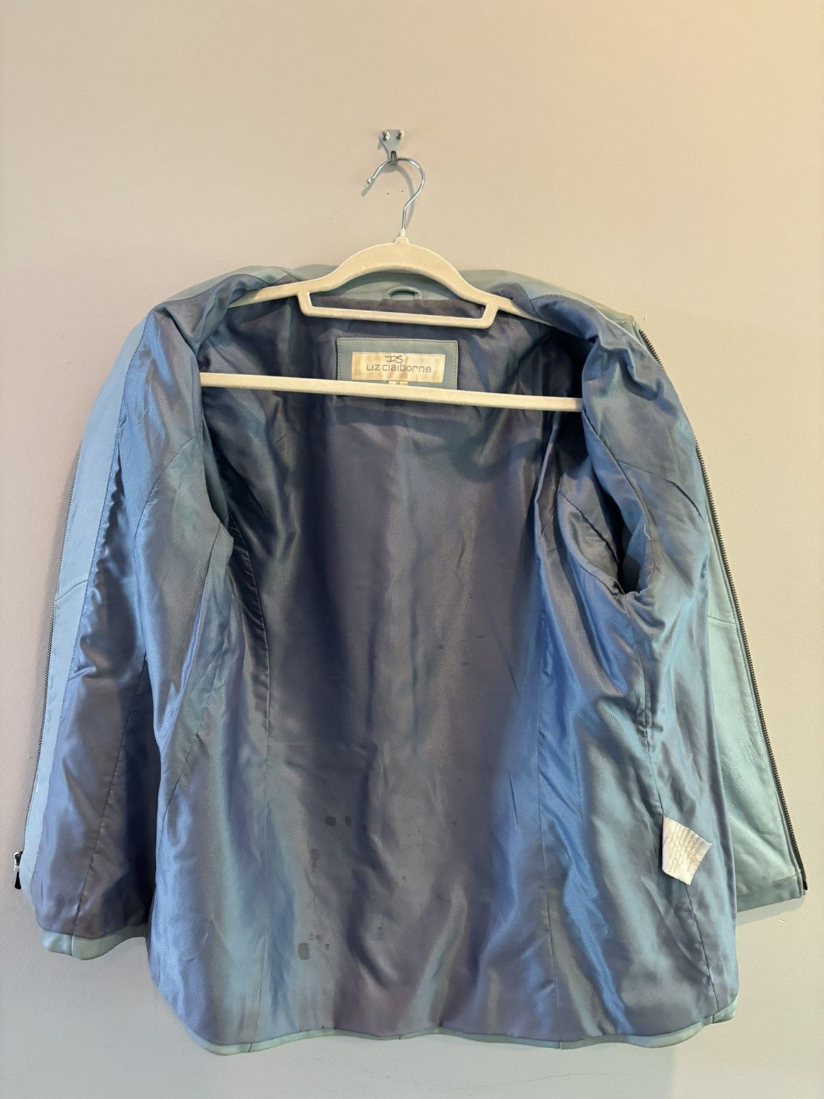 Liz Claiborne Vintage Liz Claiborne Stained Light Blue Leather Jacket Size L / US 10 / IT 46 - 12 Thumbnail