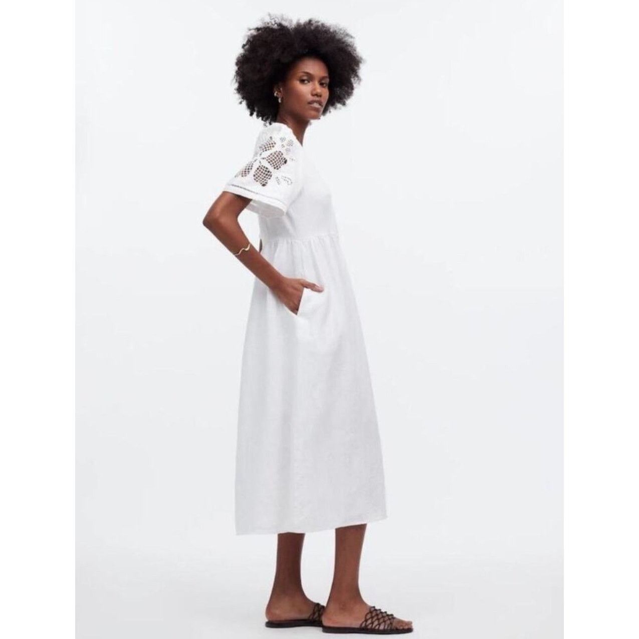 Madewell Madewell Cassie Button-Front Midi Dress Linen White Size XS Size XS / US 0-2 / IT 36-38 - 2 Thumbnail