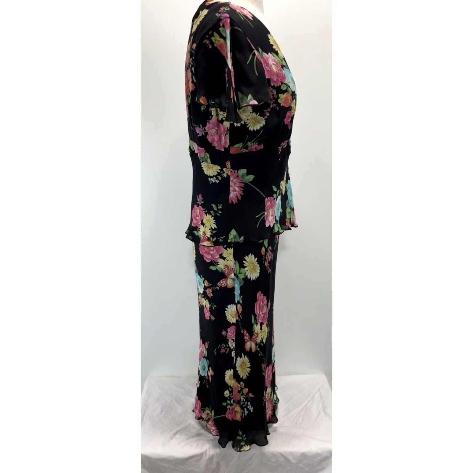 Vintage Vintage Spenser Jeremy Silk Floral Midi Dress Womens 12 Peplum Waist Butterfly Size XL / US 12-14 / IT 48-50 - 4 Thumbnail