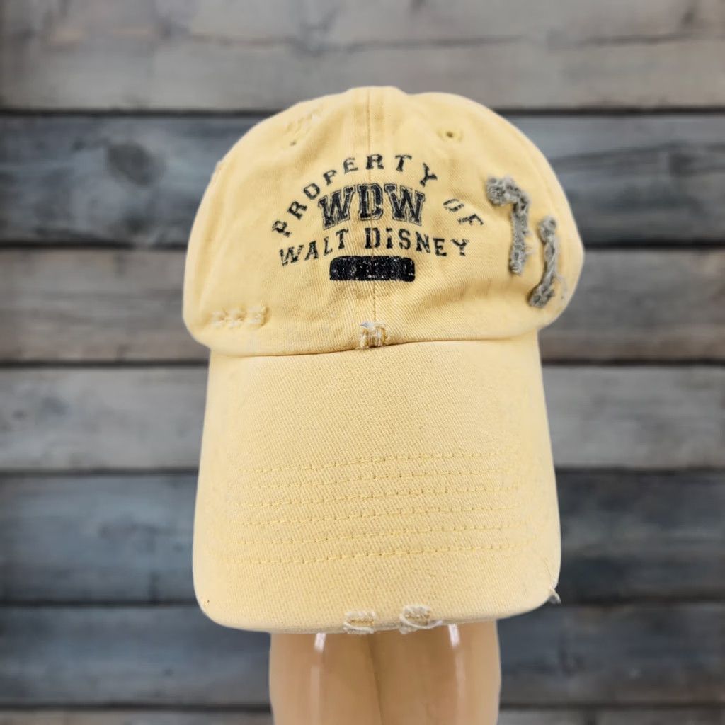 Disney VINTAGE Disney Property of Walt Disney World Strapback Dad Hat Cap Yellow Embroidered 71 Logo Hat Mens Adults Adjustable 2000s 90s Logo Disney World Size ONE SIZE - 1 Thumbnail