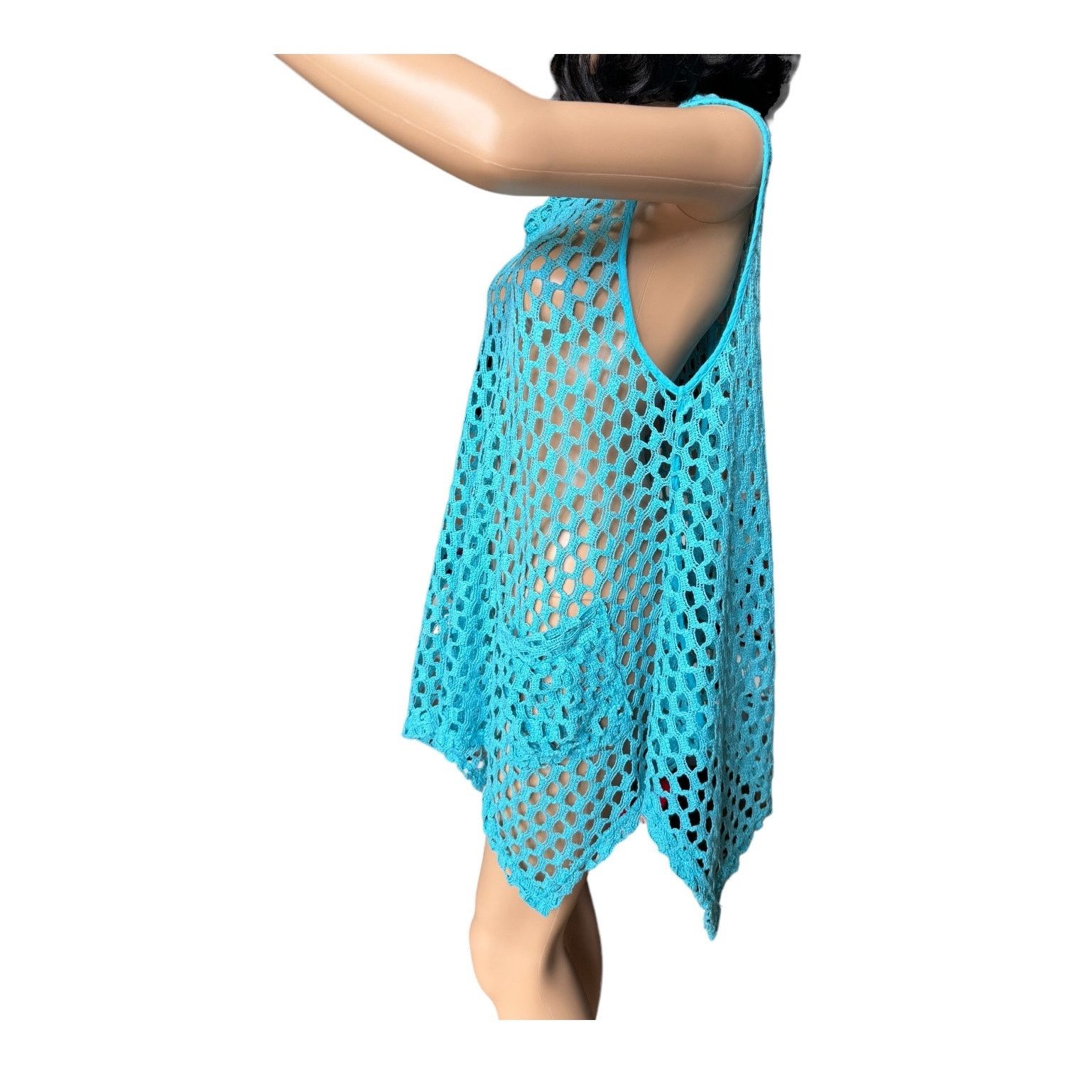 Other Kaktus Tunic Open Weave Crochet Lagenlook Boho blue large Size L / US 10 / IT 46 - 10 Thumbnail