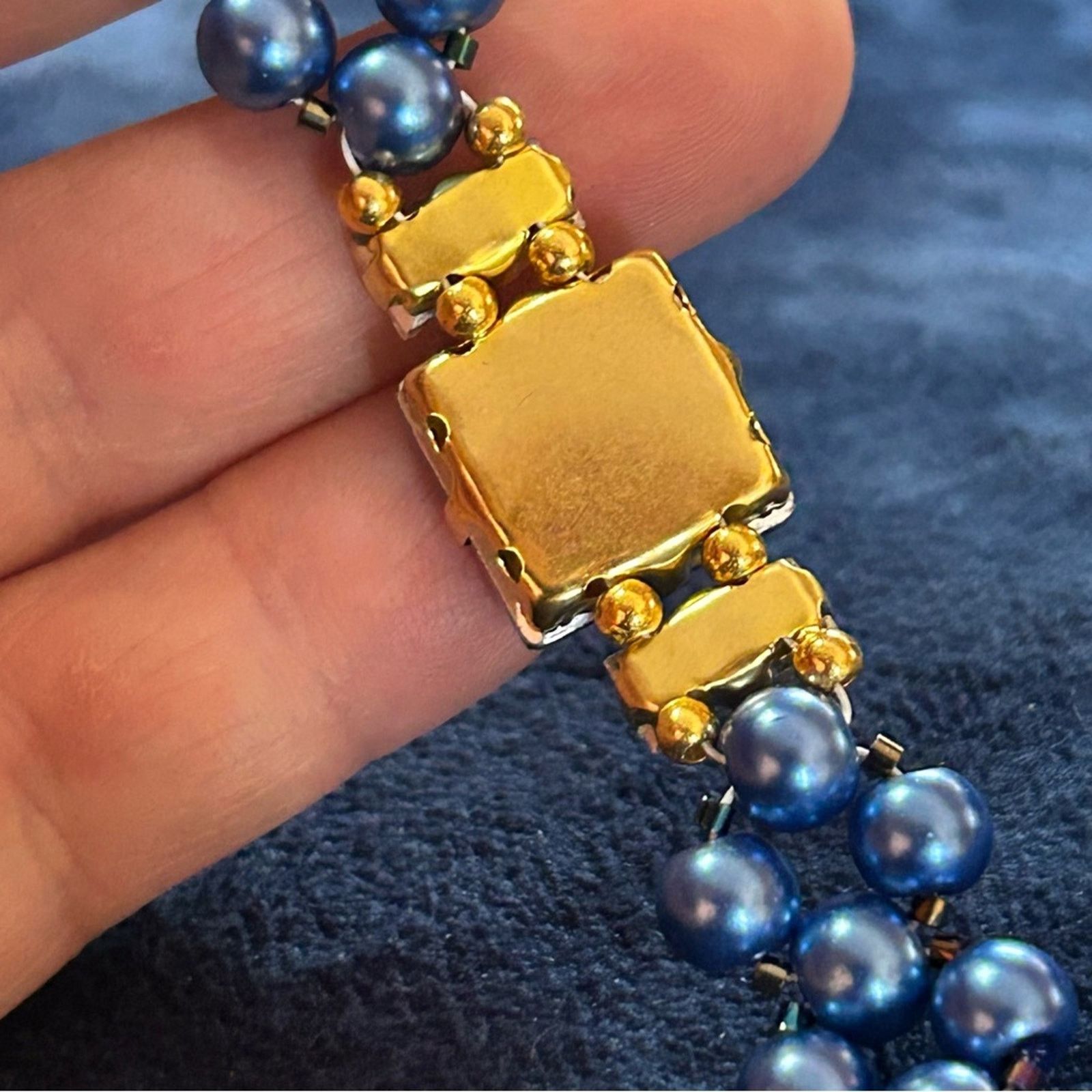 Handmade Handcrafted royal blue Czech glass pearl glass bar bracelet Size ONE SIZE - 6 Thumbnail