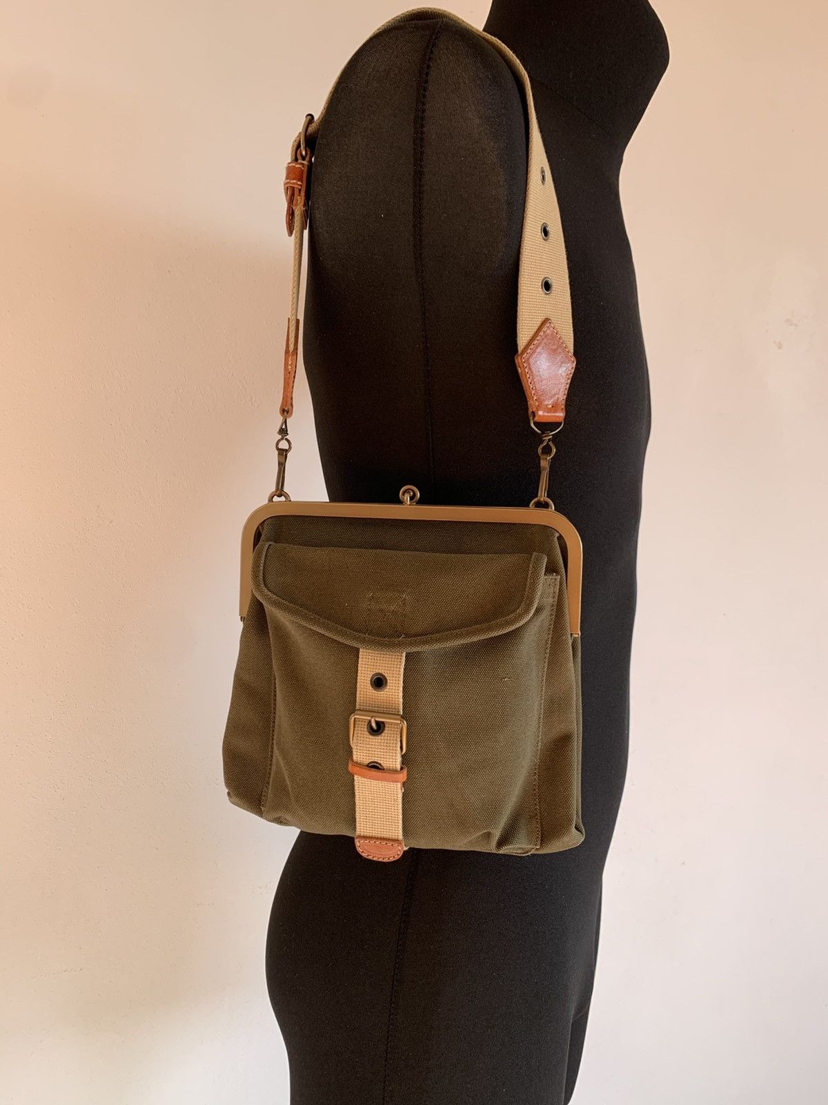 VTG Archive Miu Miu 1996 Military Canvas Shoulder Bag in Green, Women's