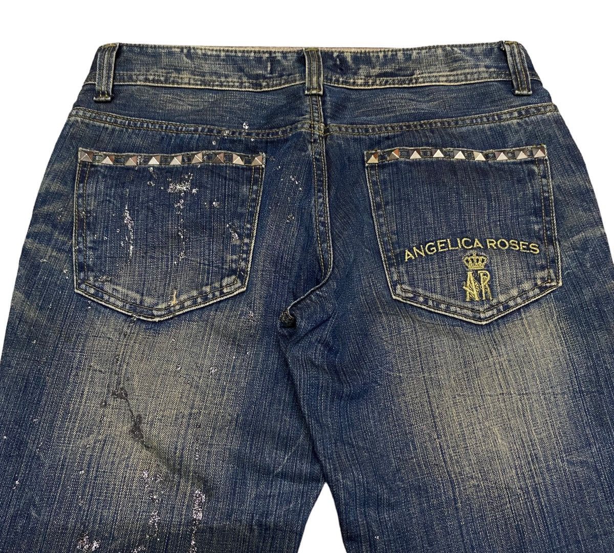 Le Grande Bleu (L.G.B.) Rare Design Vintage Angelica Roses Flared Waxed Jeans 2000s Size US 31 - 4 Thumbnail