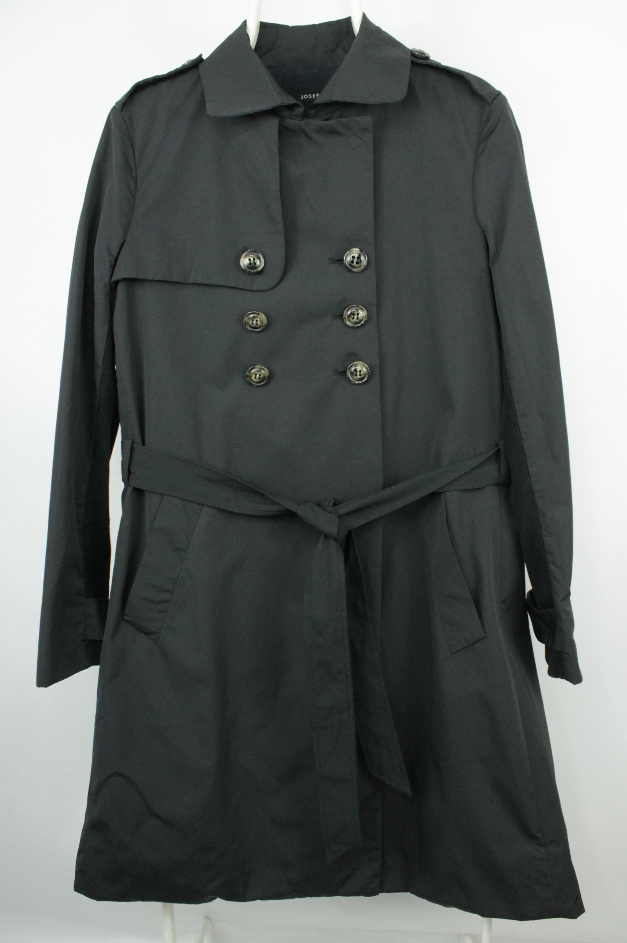Joseph Double-Breasted Black Cotton Belted Trench Coat