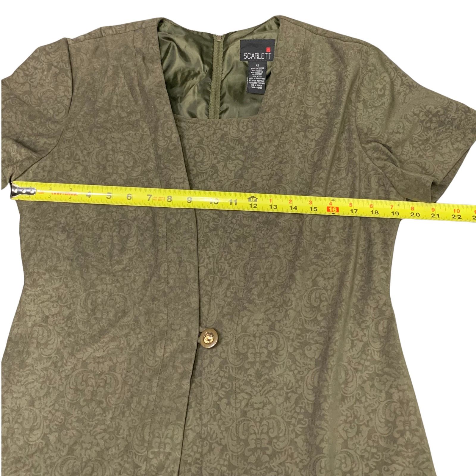 Vintage Vintage Olive Green Short Sleeved Midi Dress |12| Scarlett Size XL / US 12-14 / IT 48-50 - 4 Thumbnail